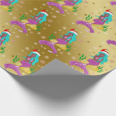 ゴージャスなクリスマスマーメイドのスノーフレーク・パターン金ゴールド ラッピングペーパー (角)