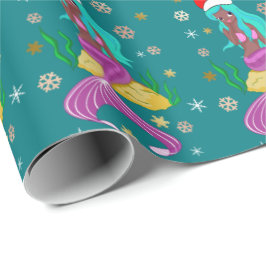 ゴージャスなクリスマスマーメイドのスノーフレーク・パターン金ゴールド ラッピングペーパー