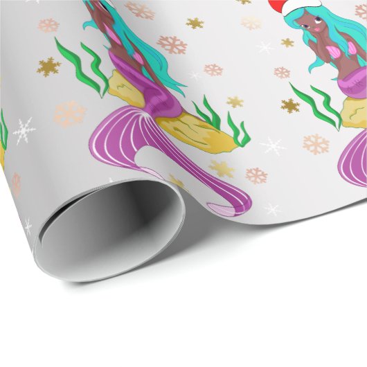 ゴージャスなクリスマスマーメイドのスノーフレーク・パターン金ゴールド ラッピングペーパー (ロールコーナー)