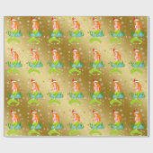 ゴージャスなクリスマスマーメイドのスノーフレーク・パターン金ゴールド ラッピングペーパー (フラット)