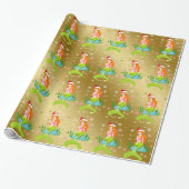 ゴージャスなクリスマスマーメイドのスノーフレーク・パターン金ゴールド ラッピングペーパー (アンロールド)