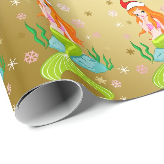 ゴージャスなクリスマスマーメイドのスノーフレーク・パターン金ゴールド ラッピングペーパー (ロールコーナー)
