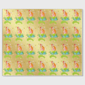 ゴージャスなクリスマスマーメイドのスノーフレーク・パターン金ゴールド ラッピングペーパー (フラット)