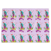 ゴージャスなクリスマスマーメイドのスノーフレーク・パターン金ゴールド ラージペーパーバッグ (正面)