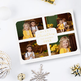 ゴージャスなクリスマス　ゴールデンミニマル　4枚の写真コラージュ 箔シーズンポストカード