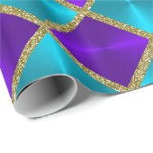 ゴージャスなグリッターターコイズとパープルスクウェア ラッピングペーパー (ロールコーナー)