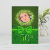 ゴージャスなグリーンのお花の５０歳誕生日パーティー招待状 招待状 (スタンド正面)