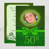 ゴージャスなグリーンのお花の５０歳誕生日パーティー招待状 招待状 (正面/裏面)