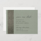 ゴージャスなコッパーシルバーのドットモザイク Save the Date 案内ポストカード (正面/裏面)