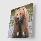 ゴージャスなコディアックブラウンベア スクエア壁時計 (傾斜)