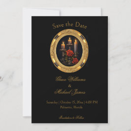 ゴージャスなゴシック キャンドル&ローズ Save The Date 招待状