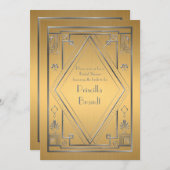 ゴージャスなゴールドとシルバーを基調とした、グレートギャツビー風のブライズシャワーの招待状です。 招待状 (正面/裏面)