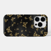 ゴージャスなゴールドと黒の蝶模様 iPhoneケース (裏面横)