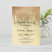 ゴージャスなゴールドの厚いグリッターが滴る ブライダルシャワー 招待状 (スタンド正面)