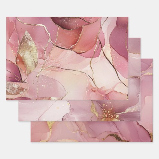 ゴージャスなゴールドの葉のバラ色の花嫁のシャワー ラッピングペーパーシート (セット)