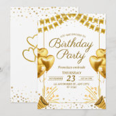 ゴージャスなゴールドの誕生日お祝いパーティーへの招待状 招待状 (正面/裏面)