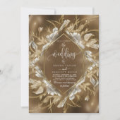 ゴージャスなゴールドをテーマにしたフラワーの結婚式招待状 招待状 (正面)