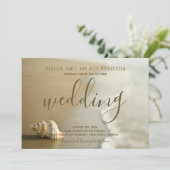 ゴージャスなゴールド シーシェル ビーチ ウェディング 招待状 (スタンド正面)