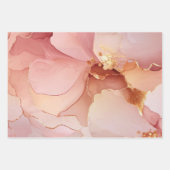 ゴージャスなゴールド ブラッシュ ピンクの花のブライダルシャワー ラッピングペーパーシート (正面)