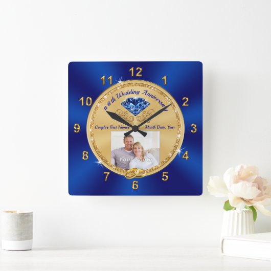 ゴージャスなサファイア記念日ギフト45th ANY YEAR スクエア壁時計 (ホーム)