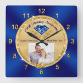 ゴージャスなサファイア記念日ギフト45th ANY YEAR スクエア壁時計 (正面)