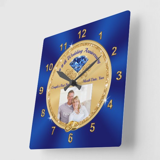 ゴージャスなサファイア記念日ギフト45th ANY YEAR スクエア壁時計 (傾斜)