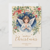 ゴージャスなシックなクリスマスエンジェルビクトリアン花 シーズンカード (正面)
