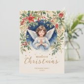 ゴージャスなシックなクリスマスエンジェルビクトリアン花 シーズンカード (スタンド正面)