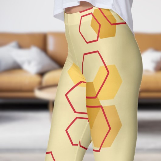 ゴージャスなシャンパンホワイトハニカムパターン レギンス