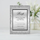 ゴージャスなシルバー&ブラックの25周年結婚記念日 出欠カード (スタンド正面)