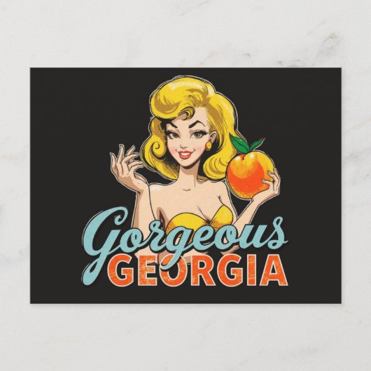 ゴージャスなジョージアピーチ - レトロなピンアップアート ポストカード (正面)