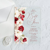 ゴージャスなスクリプトレッド&ホワイトフローラブライダルシャワー アクリル招待状