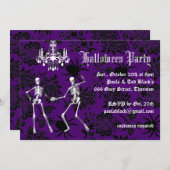 ゴージャスなスケルトンのハロウィンパーティー 紫 招待状 (正面/裏面)