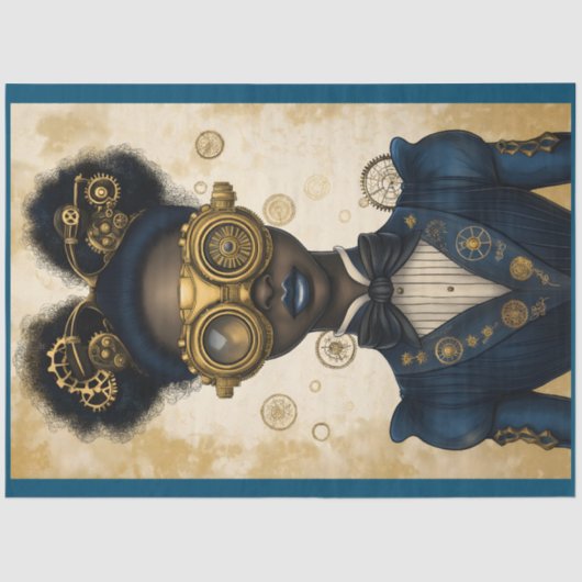 ゴージャスなスチームパンク女性ブルーの衣装P3デコページ 薄葉紙 (正面)