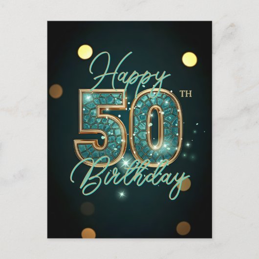 ゴージャスなターコイズとゴールドのモザイク 50歳の誕生日 ポストカード (正面)