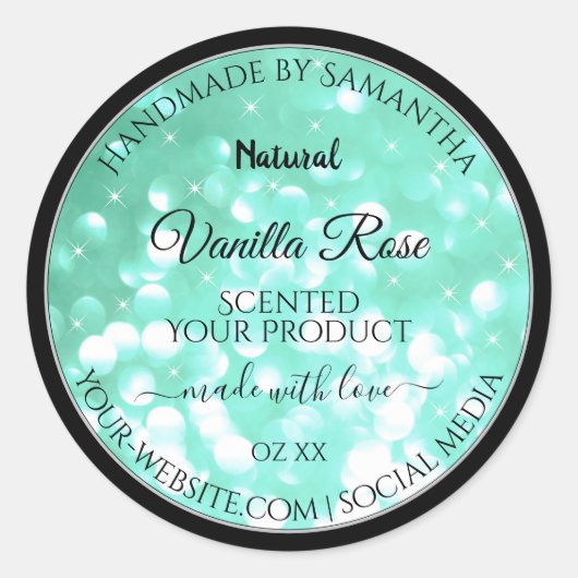 ゴージャスなターコイズグリッター商品パッケージラベル ラウンドシール (正面)