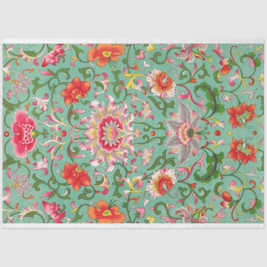 ゴージャスなターコイズフローラ切り離し紙 薄葉紙 (正面)