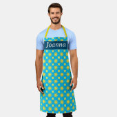 ゴージャスなターコイズブルー、幾何学模様 エプロン (着用した状態)