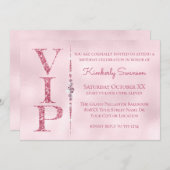 ゴージャスなダイヤモンド ピンクグリッター VIP パーティー 招待状 (正面/裏面)