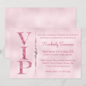 ゴージャスなダイヤモンド ピンク グリッター VIP パーティー 招待状 (正面/裏面)