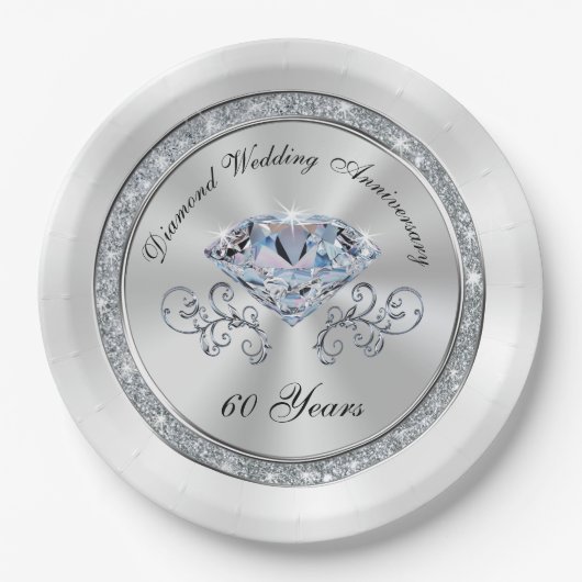 ゴージャスなダイヤ結婚モンド60周年記念プレート ペーパープレート (正面)