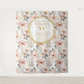 ゴージャスなダスティピンクの花のバースデーパーティーバナー タペストリー (正面)