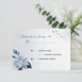 ゴージャスなダスティブルーフラワーネイビー葉ズRSVP 出欠カード (スタンド正面)