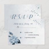 ゴージャスなダスティブルーフラワーネイビー葉ズRSVP 出欠カード (正面/裏面)