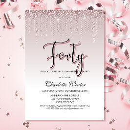 ゴージャスなダスティローズピンクダイヤモンド 40歳の誕生日 招待状