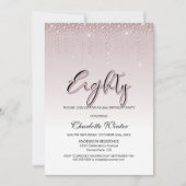 ゴージャスなダスティローズピンクダイヤモンド 80歳の誕生日 招待状 (正面)