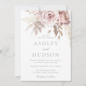 ゴージャスなダスティーローズ＆ブッシュのウェディング 招待状 (正面)