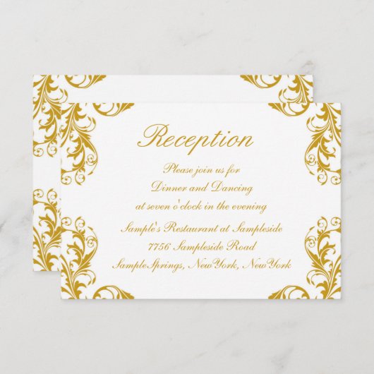 ゴージャスなダマスク結婚式の受付カード 招待状 (正面/裏面)