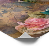 ゴージャスなティーカップミックスメディアコラージュ絵画ズ ポスター (角)