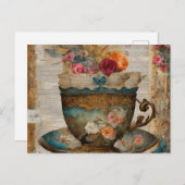 ゴージャスなティーカップミックスメディアコラージュ絵画ズ ポストカード (正面/裏面)